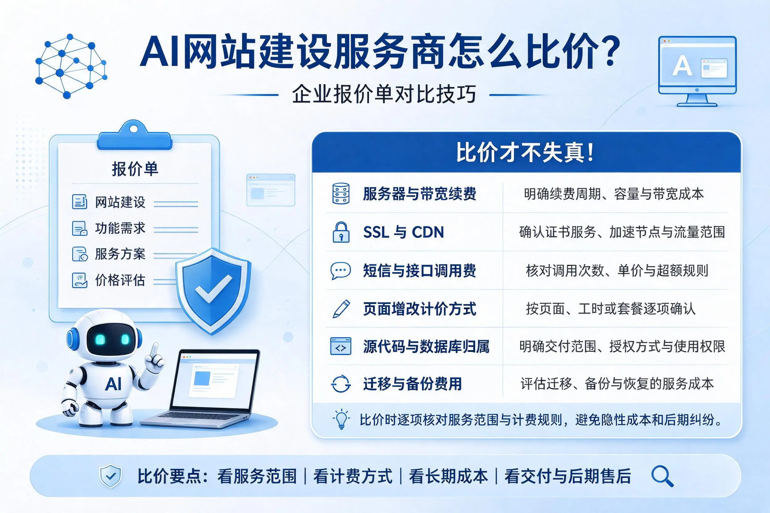 AI网站建设服务商怎么比价？潍坊企业报价单对比技巧