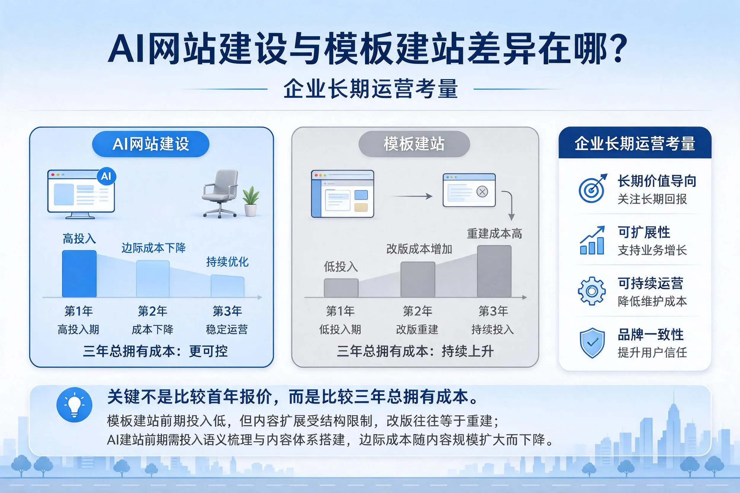 AI网站建设与模板建站差异在哪?潍坊企业长期运营考量